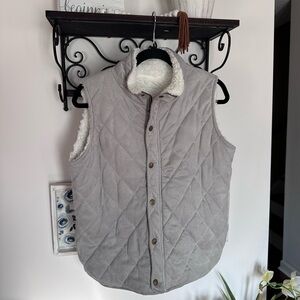 🎯 Quilted Gray Vest with Sherpa Lining